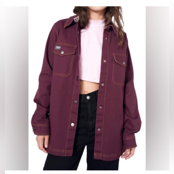 New Wildfang Womens XSmall Maroon Essential Overdyed Cargo Shacket Shirt Jack… - Picture 1 of 4